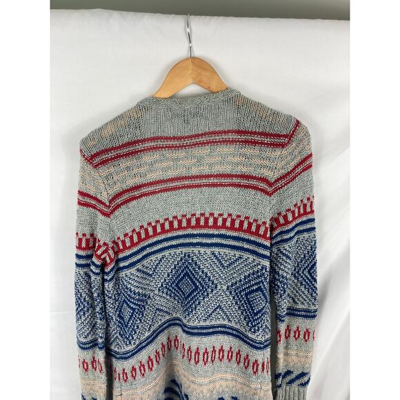 American Eagle Patterned Fringe Longline Knit Cardigan Size Medium - Picture 5 of 6